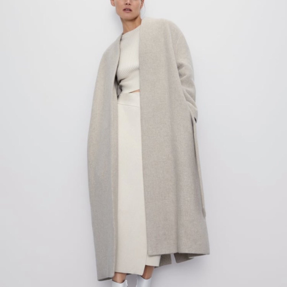 Zara Belted Wool Coat, Stone